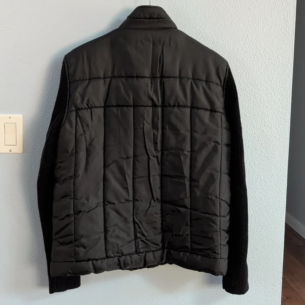 Zara Man Basic Black Quilted Puffer Jacket with Knit Sleeves